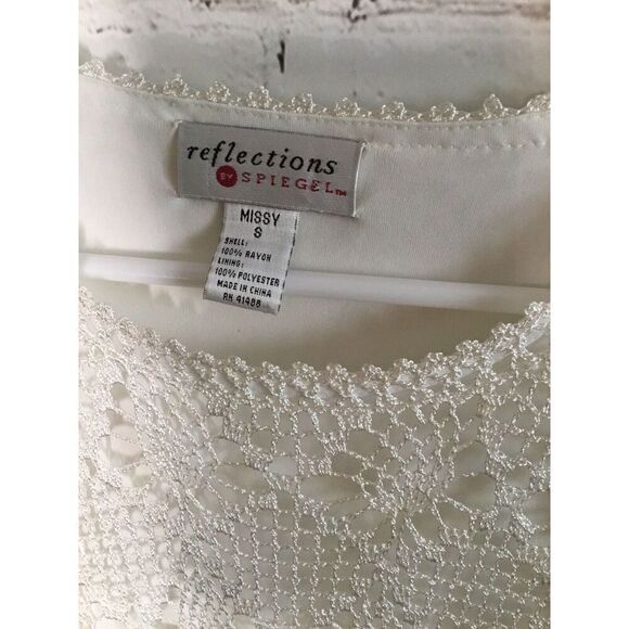 Vtg Reflections By Spiegel Missy Crochet Top White Off women’s S Pearl Beads Y2K - Picture 3 of 10